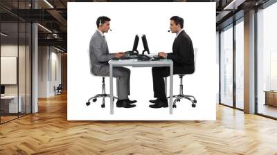 two businessmen working at the same desk Wall mural