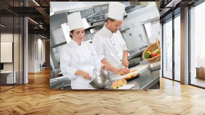 two chefs preparing in a restaurant kitchen Wall mural