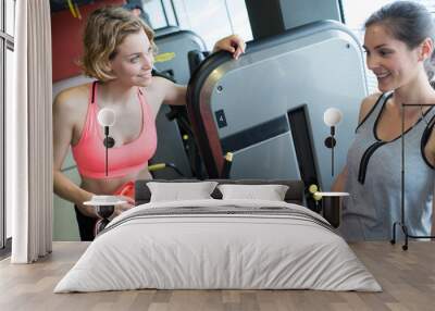 two female friends during workout at the gym Wall mural