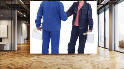 Two painters shaking hands. Wall mural