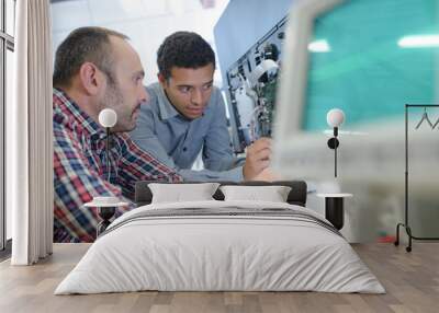 two technicians working on electronic system Wall mural