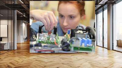 Woman working on electrical system Wall mural