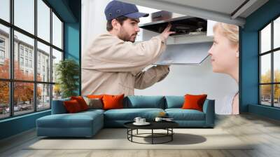 worker repairing the oven in the kitchen Wall mural