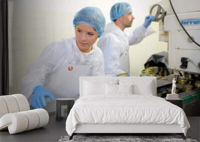 Workers on food production line Wall mural