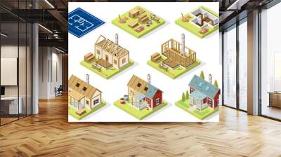 Brick wall and cement isometric building. Vector illustration. Wall mural