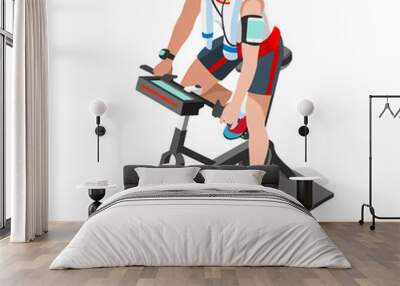 Exercise Bike Spinning Fitness Class.3D Flat Isometric Spinning Fitness Bike. Gym Class Working Out Cycling Indoor Exercise Bike Gym Cycling Fitness Equipment. Gym Bike for Cycling Vector Image Wall mural