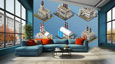 Isometric Set of Energy Industries Buildings Factory City Map Icons Wall mural