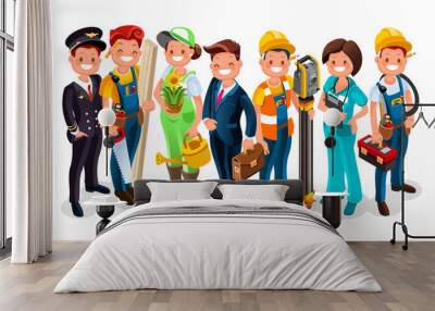 Labor Day. Vector worker group each person wearing job uniform of a specific profession or occupation. Different workmen and professional employers cartoon characters. Vector people flat illustration. Wall mural