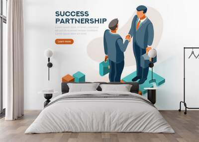 Partners on background agreement concept for contract or partnership. Web for friendship successful greeting as idea. Career on company for leadership corporate as a success to cooperate for a meeting Wall mural