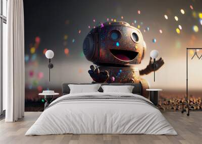 A Happy Little Robot: A Futuristic Cute Render of a Smiling Cyborg Android Wall mural