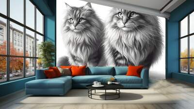 pencil sketch illustration of a cat with dense fur Wall mural