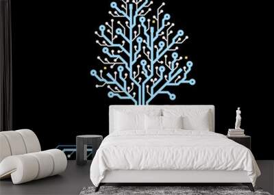 Concept circuit board tree. Futuristic background with tech tree. PCB. Future technology, blue cyber natural resources. Vector illustration. Wall mural