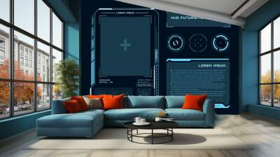 Futuristic touch screen of user interface. Modern HUD control panel. High tech screen for video game. Sci-fi concept design. Vector illustration. Wall mural