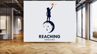 Set of Kids Reach Dreams logo with Moon symbol Wall mural