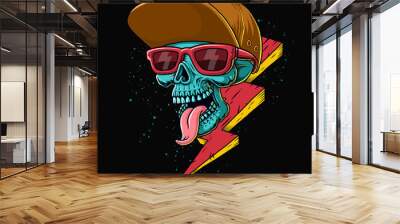 Cool skull illustration. Hand drawn Wall mural