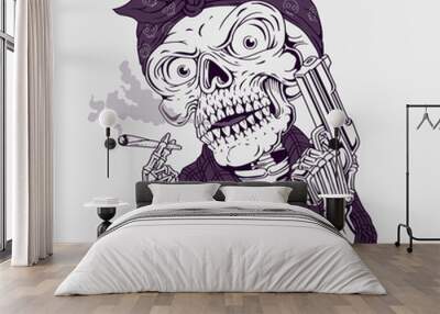 Gangsta skull Illustration. Hand drawn Wall mural