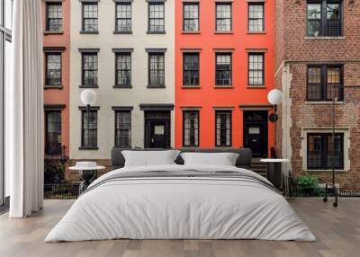 Brownstone facades & row houses  in an iconic neighborhood of Brooklyn Heights in New York City Wall mural