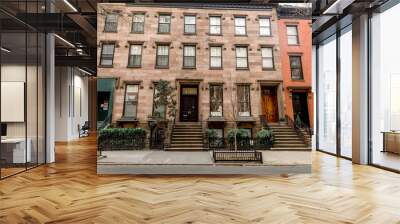 Brownstone facades & row houses  in an iconic neighborhood of Brooklyn Heights in New York City Wall mural