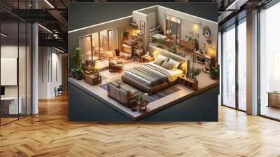 bedroom with bed,isometric,3d Wall mural