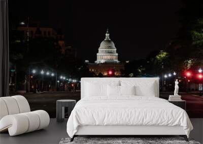 The U.S. Capitol at night as seen from an empty Pennsylvania Avenue Wall mural