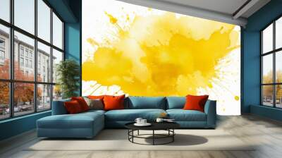 Abstract yellow color painting illustration - watercolor splashes or stain, isolated on white background (Generative Ai). Wall mural