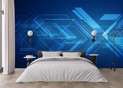 Blue tech geometry abstract vector background with futuristic elements in shades of blue - modern digital design for web, print, and technology concepts Wall mural