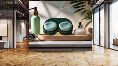 Soothing cooling eye masks displayed on a spalike vanity Wall mural