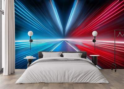 white Neon lights. Light colorful blue and red neon lights over dark background Wall mural