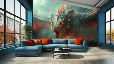 Mystical lands ruled by dragons, where magic intertwines with the dark web of racketeering and black market dealings, veiled in secrecy Wall mural