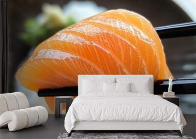 Fresh salmon sushi on a white plate, perfect for a gourmet lunch Wall mural