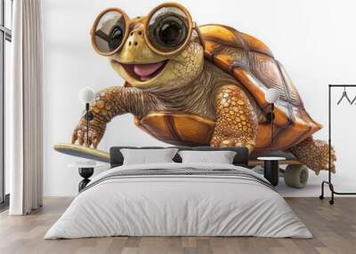 Joyful Turtle Riding Skateboard with Sunglasses Wall mural