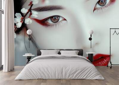 Portrait of a Geisha with Flawless White Makeup Wall mural