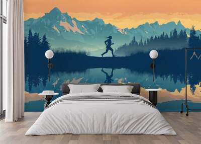 Silhouette of a Person Running on a Scenic Trail Wall mural