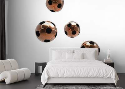 3d illustration of several gold footballs being bounced Wall mural