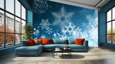 illustration of snowflakes falling from the blue sky night Wall mural