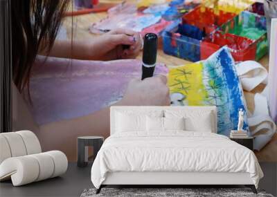 girl use brush paint picture Wall mural