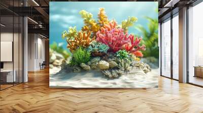 A colorful coral reef with a variety of plants and rocks Wall mural