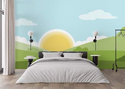 landscape with tree and sun Wall mural