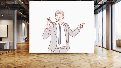 business man pointing space. Hand drawn style vector design illustrations. Wall mural