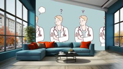 Male doctor's facial expression set. Hand drawn style vector design illustrations. Wall mural