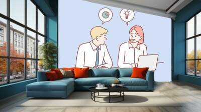 man and woman discussing work . Hand drawn style vector design illustrations. Wall mural