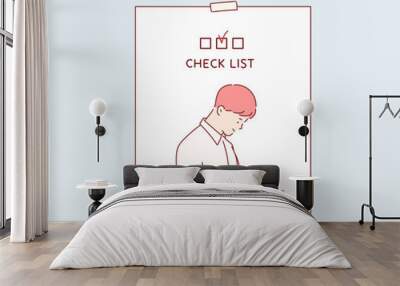 Man taking a memo. The background is a checklist note. Hand drawn style vector design illustrations. Wall mural