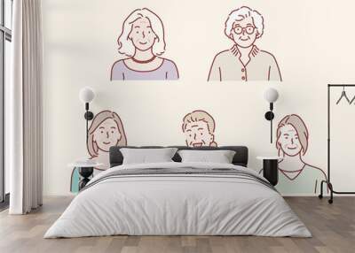 Set of avatars characters of older people. Hand drawn style vector design illustrations. Wall mural