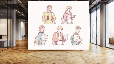 Student Friends set. Hand drawn style vector design illustrations. Wall mural