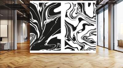 Set of abstract black marble or epoxy textures on a white background. Prints with Graphic Stylish Liquid Ink Stains. Trendy backgrounds for cover designs, invitations, case, wrapping paper. Wall mural