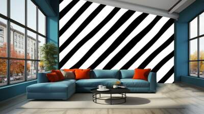 Black and white diagonal line seamless background. Hand drawn pattern with diagonal stripes design. Vector diagonal wallpaper. Wall mural