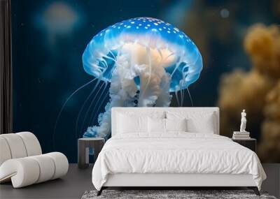 Blue jellyfish swimming in the ocean Wall mural