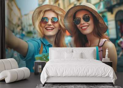 Fun travel and tourism concept with friends Wall mural