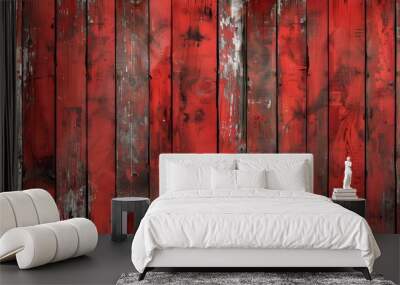 Red rustic wood background Wall mural