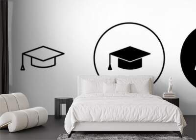 Education icon set. Graduation cap sign and symbol. Graduate. Students cap Wall mural